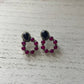 Beautiful Handmade Pink & Black Onyx & Sterling Silver Post Earrings Signed Nizhoni
