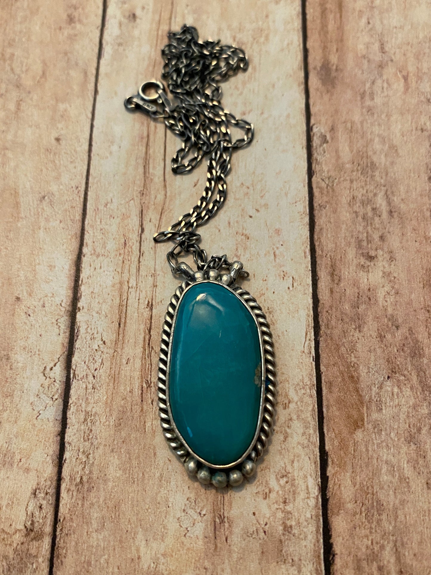 Navajo Sterling Silver And Turquoise Stone Southwest Necklace Signed