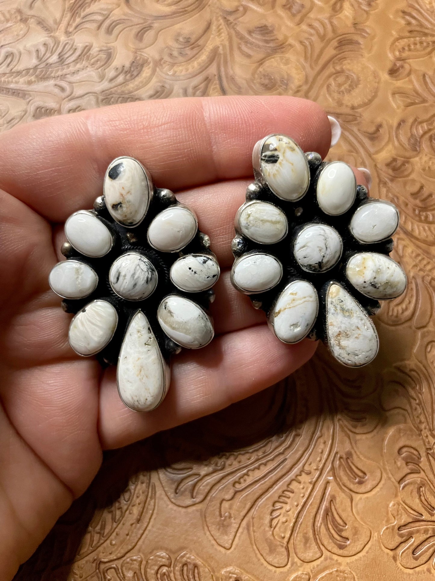 Navajo White Buffalo Cluster Earrings By Sheila Becenti