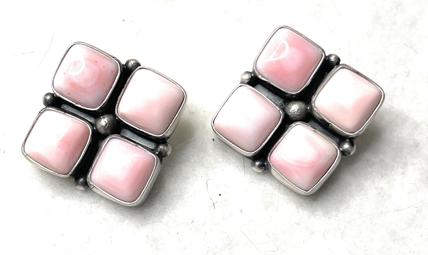 Navajo Sterling Silver Pink Conch Post Earrings Signed
