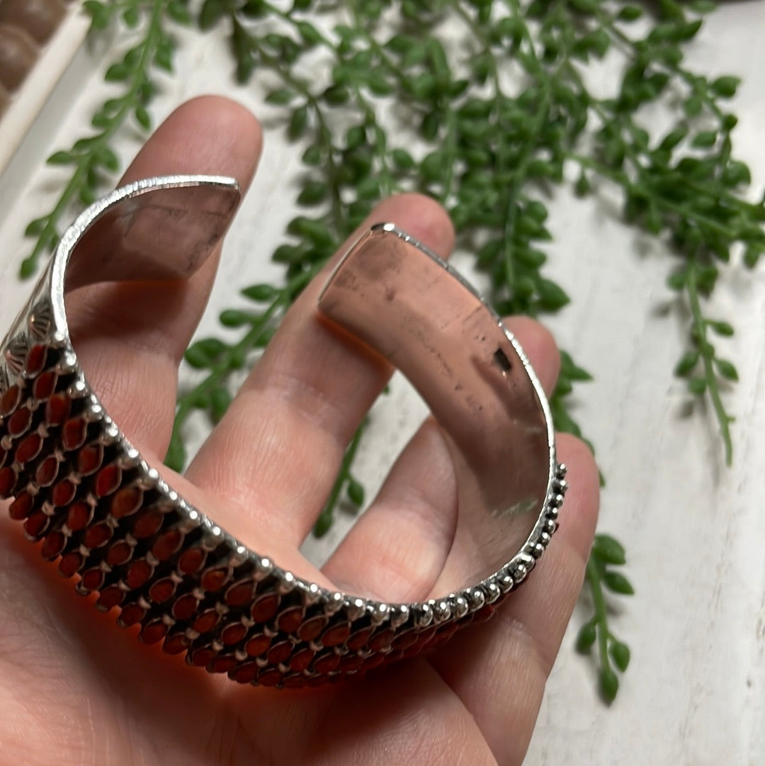 Nizhoni Handmade Sterling Silver & Coral Cuff Bracelet