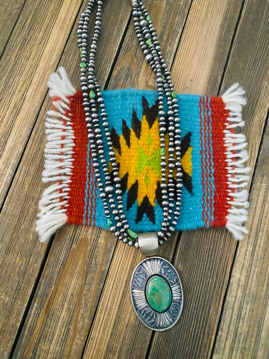 Navajo Sterling Silver & Royston Turquoise Beaded Necklace