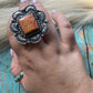 Kevin Billah Navajo Sterling & Orange Spiny Flower Ring Adjustable