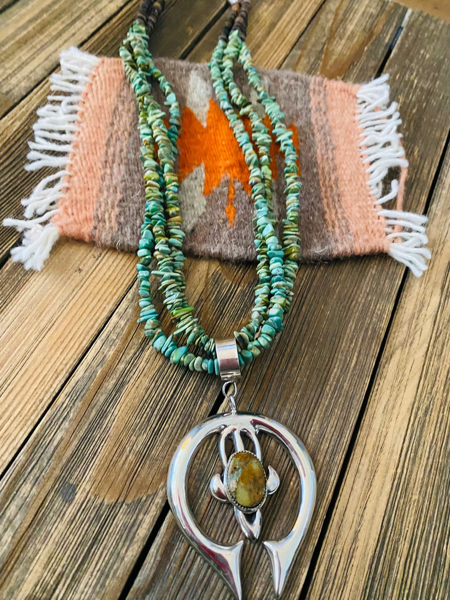Navajo Sterling Silver & Turquoise Beaded Naja Necklace