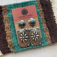 Navajo Sterling Silver & Turquoise Flower Concho Dangle Earrings Signed