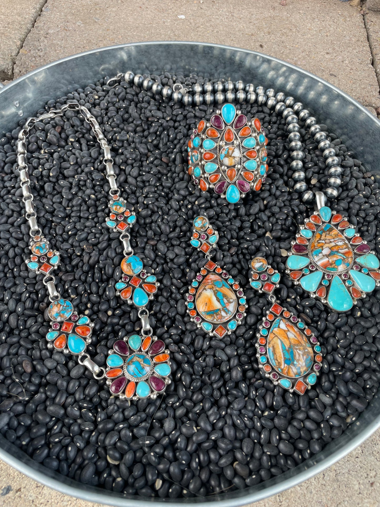 Navajo Collectors Piece Multi Stone & Spice Sterling Silver Necklace Signed V & C Hale