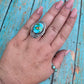 Navajo Sonoran Mountain Turquoise And Sterling Silver Statement Ring Size 9