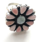 Navajo Golden Hills Turquoise, Pink Conch, and Sterling Silver Adjustable Ring Signed C. Yazzie