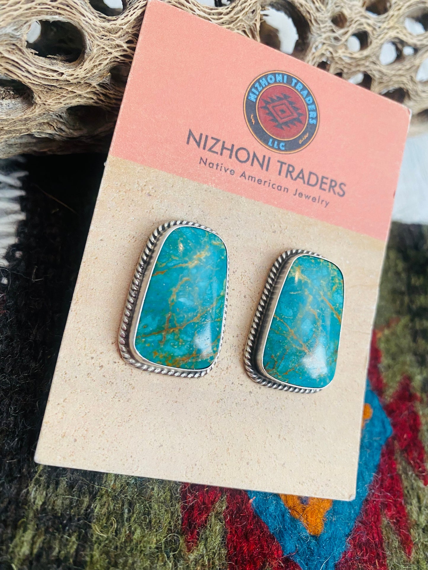Navajo Sterling Silver & Royston Turquoise Stud Earrings