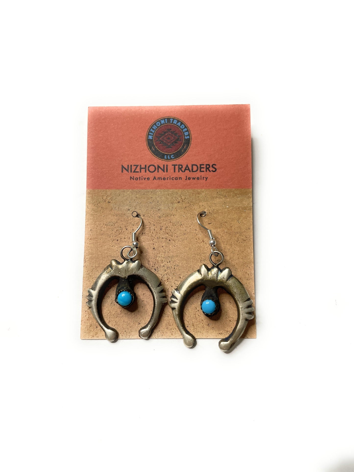 Navajo Sterling Silver Turquoise Naja Dangle Earrings Signed
