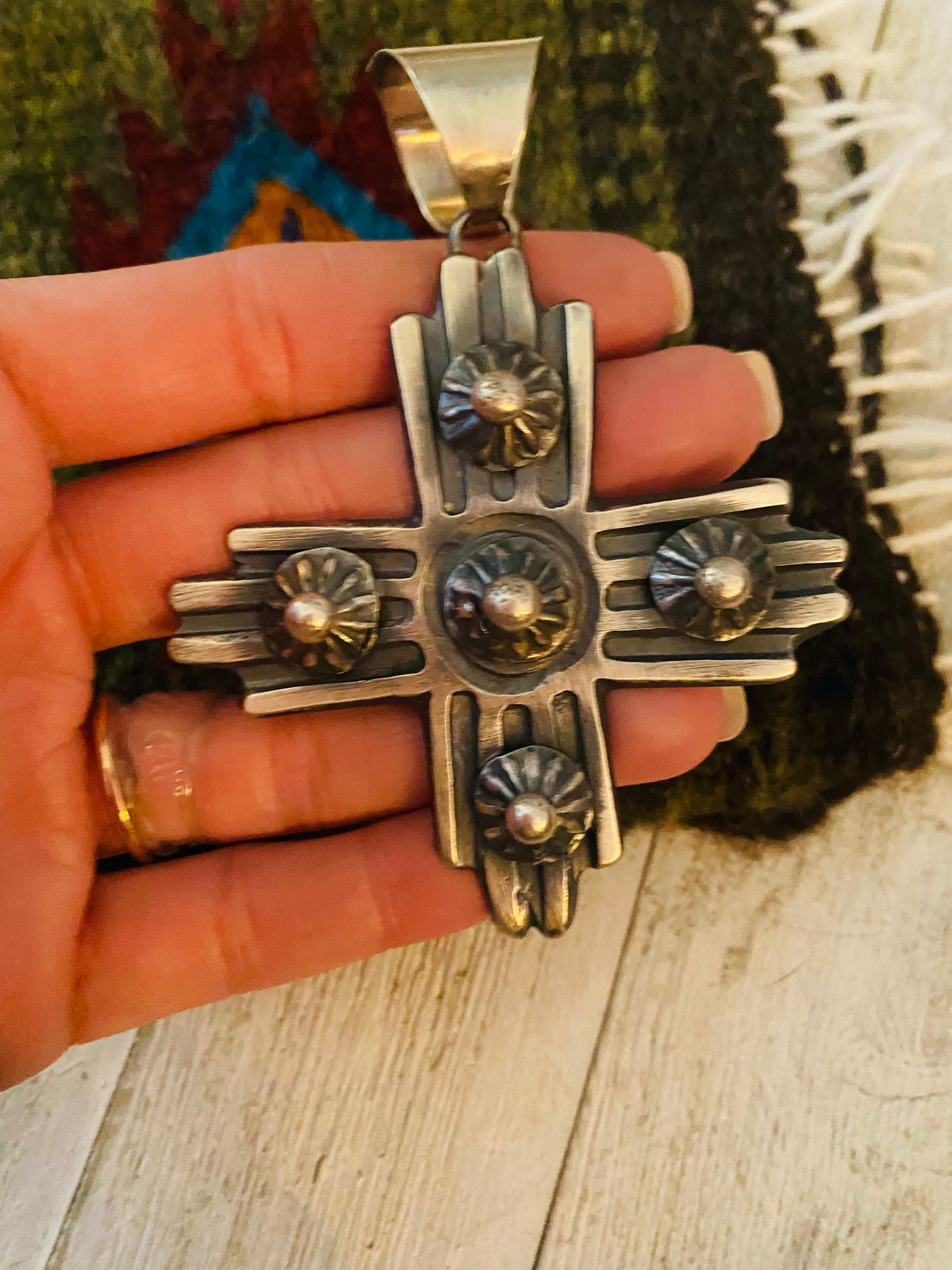 Navajo Sterling Silver Cross Pendant By Chimney Butte