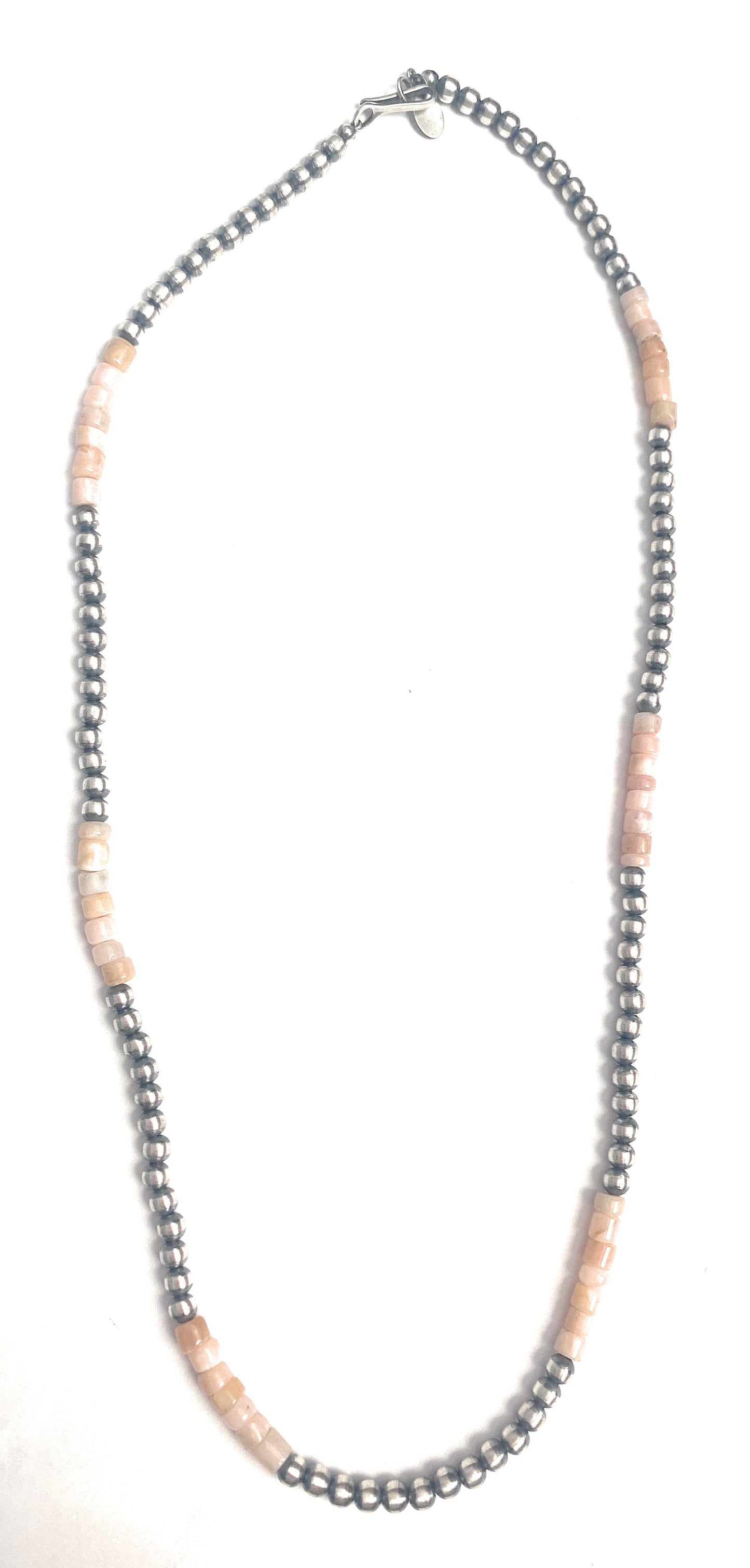 Sterling Silver Navajo Pearl & Pink Opal Beaded Necklace 20 inch