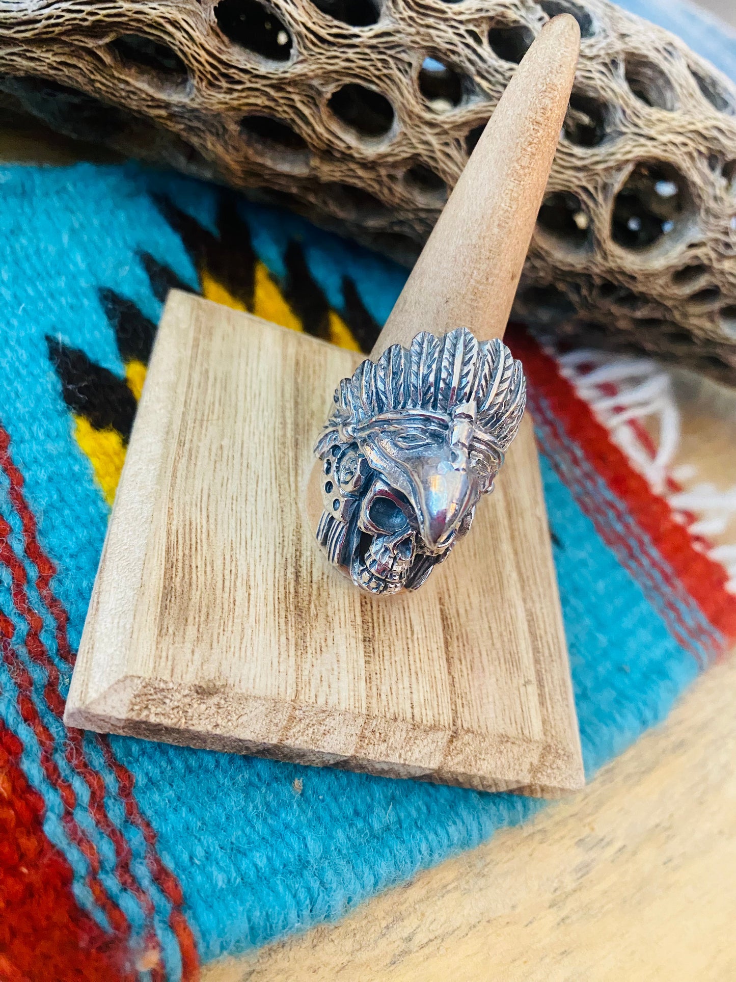 Handmade Sterling Silver Skull Ring Size 10.75