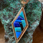 Navajo Lapis, Turquoise, Blue Opal Diamond Shape Pendant