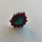 Handmade Pink Onyx & Turquoise Sterling Silver Adjustable Ring Signed Nizhoni