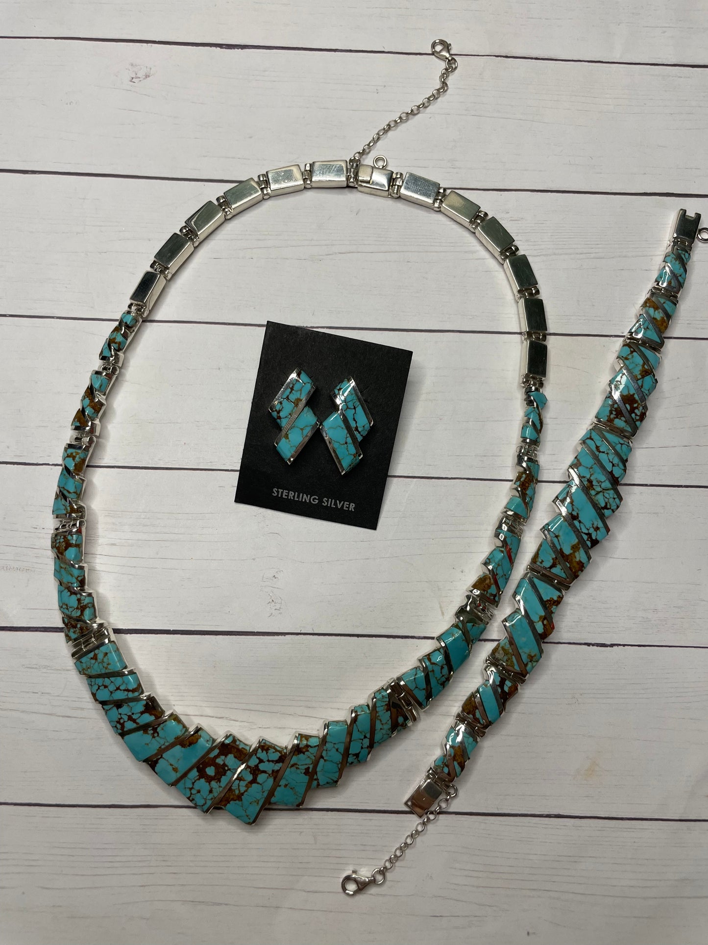 James Manygoats Inlay #8 Turquoise Necklace Bracelet Earrings Set