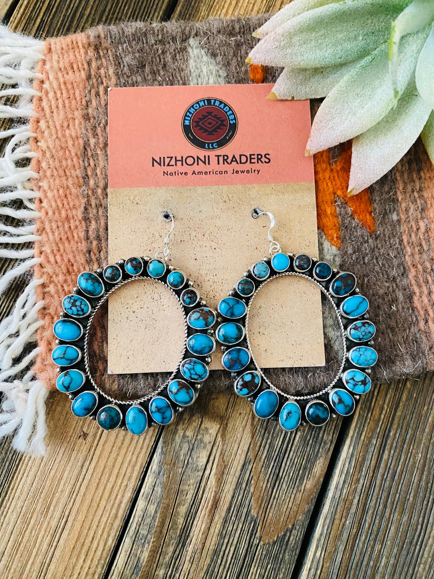 Navajo Sterling Silver & Kingman Web Turquoise Dangle Earrings