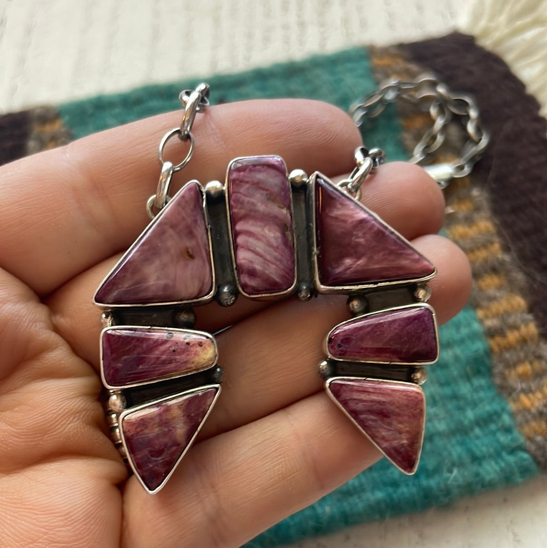 T Skeets Navajo Purple Spiny & Sterling Naja Necklace Signed