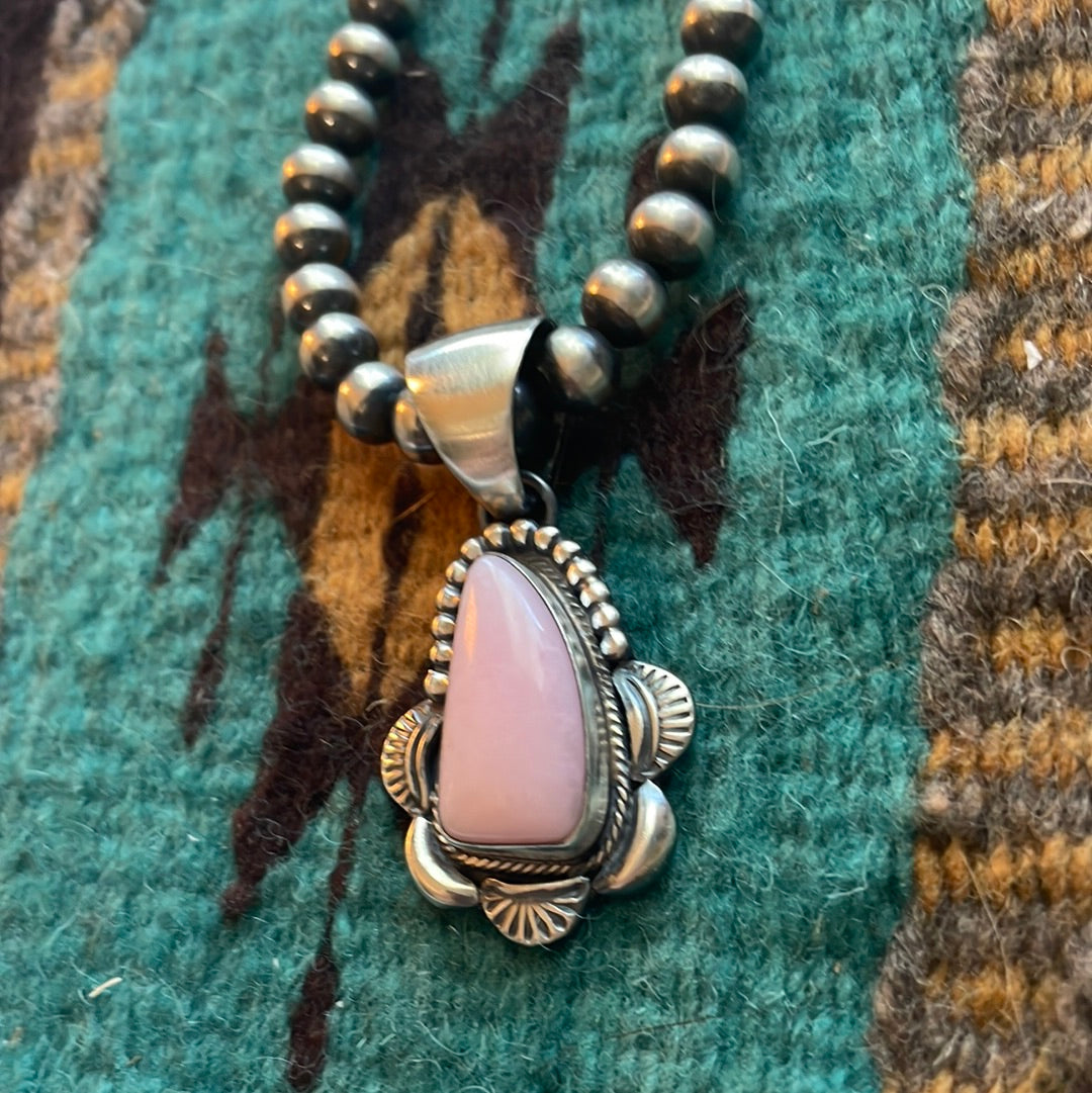 Navajo Pink Conch & Sterling Silver Pendant Signed