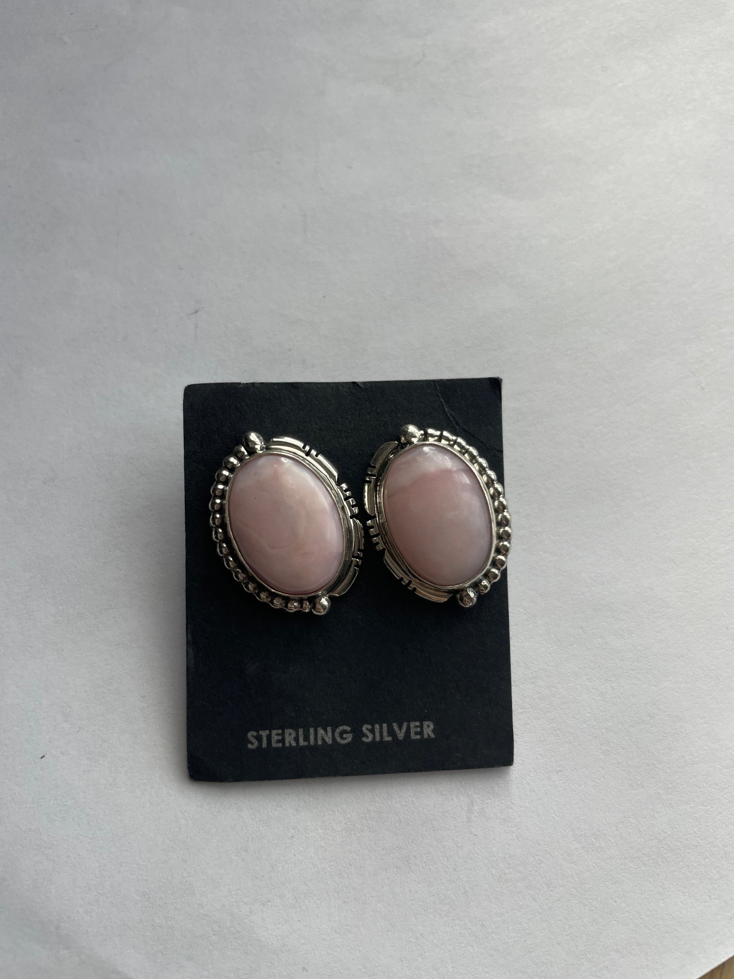 Navajo Sterling Silver Pink Conch Oval Stud Earrings
