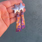 Navajo Sterling Silver & Purple Dream Slab Star Dangle Earrings Signed