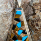 Navajo Rolled Turquoise, Petrified Wood, Onyx & Sterling Silver Pendant