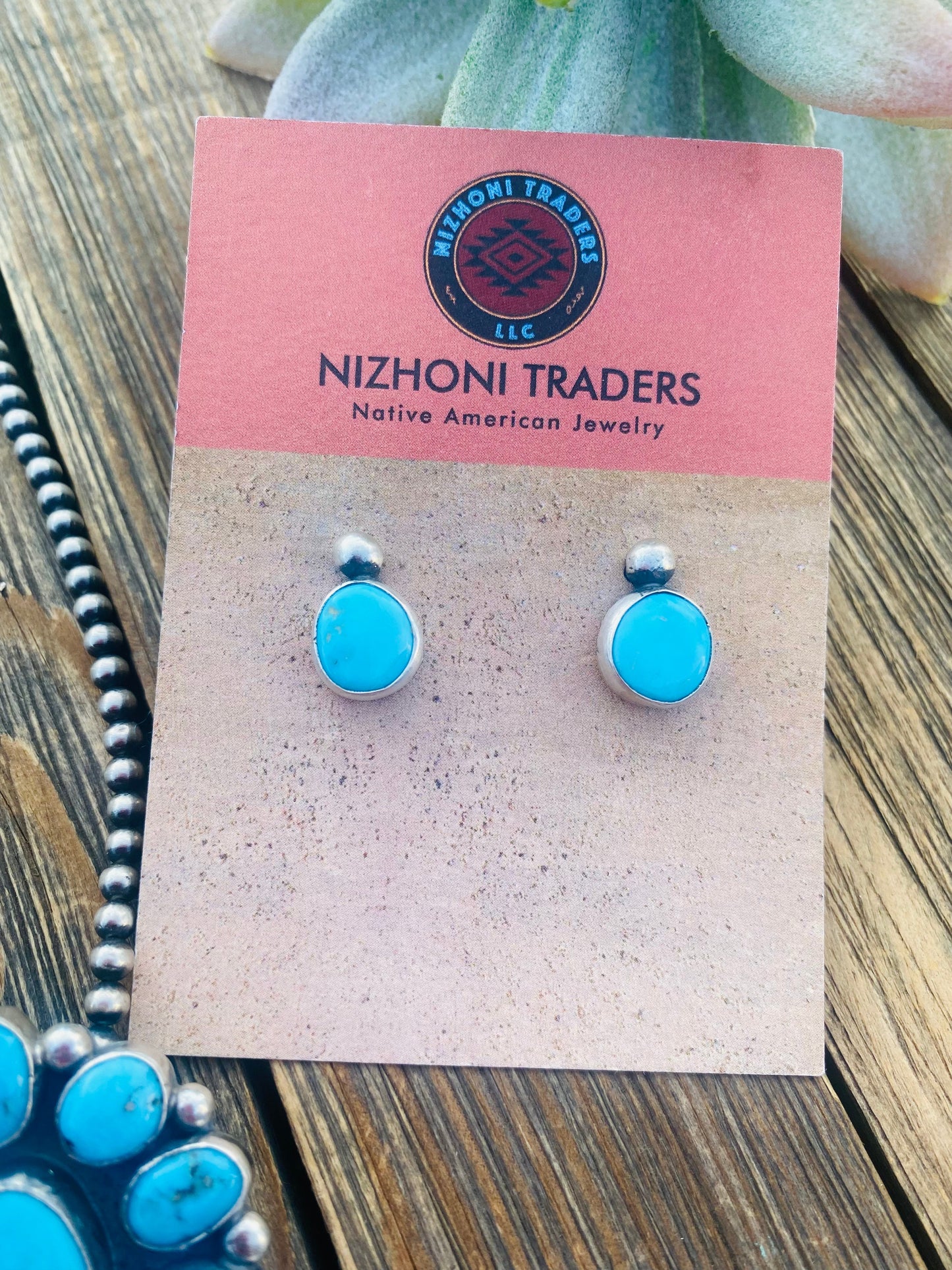 Navajo Sleeping Beauty Turquoise & Sterling Silver Cluster Earrings & Pendant Set