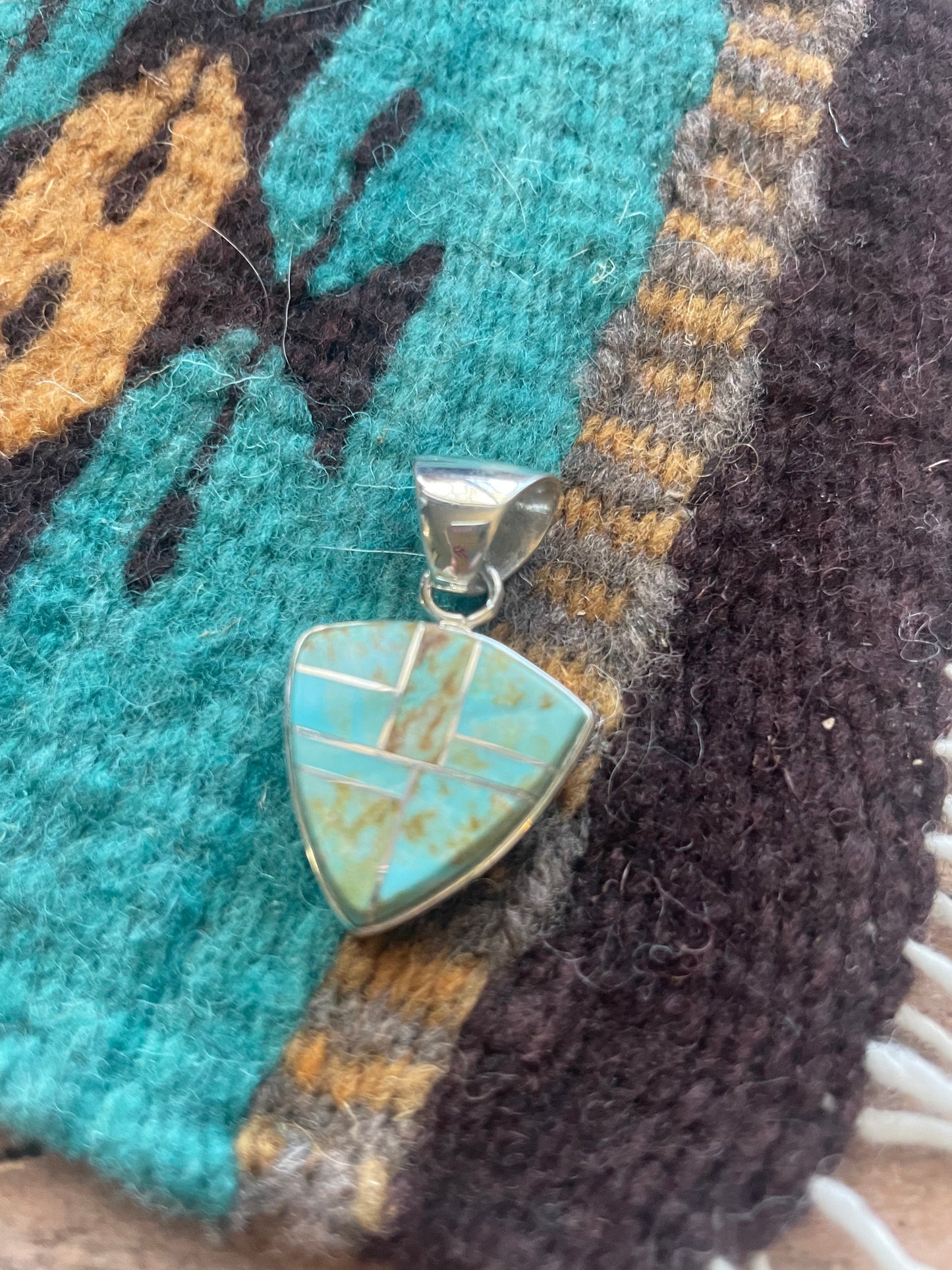 Number 8 Turquoise Inlay & Sterling Silver Pendant