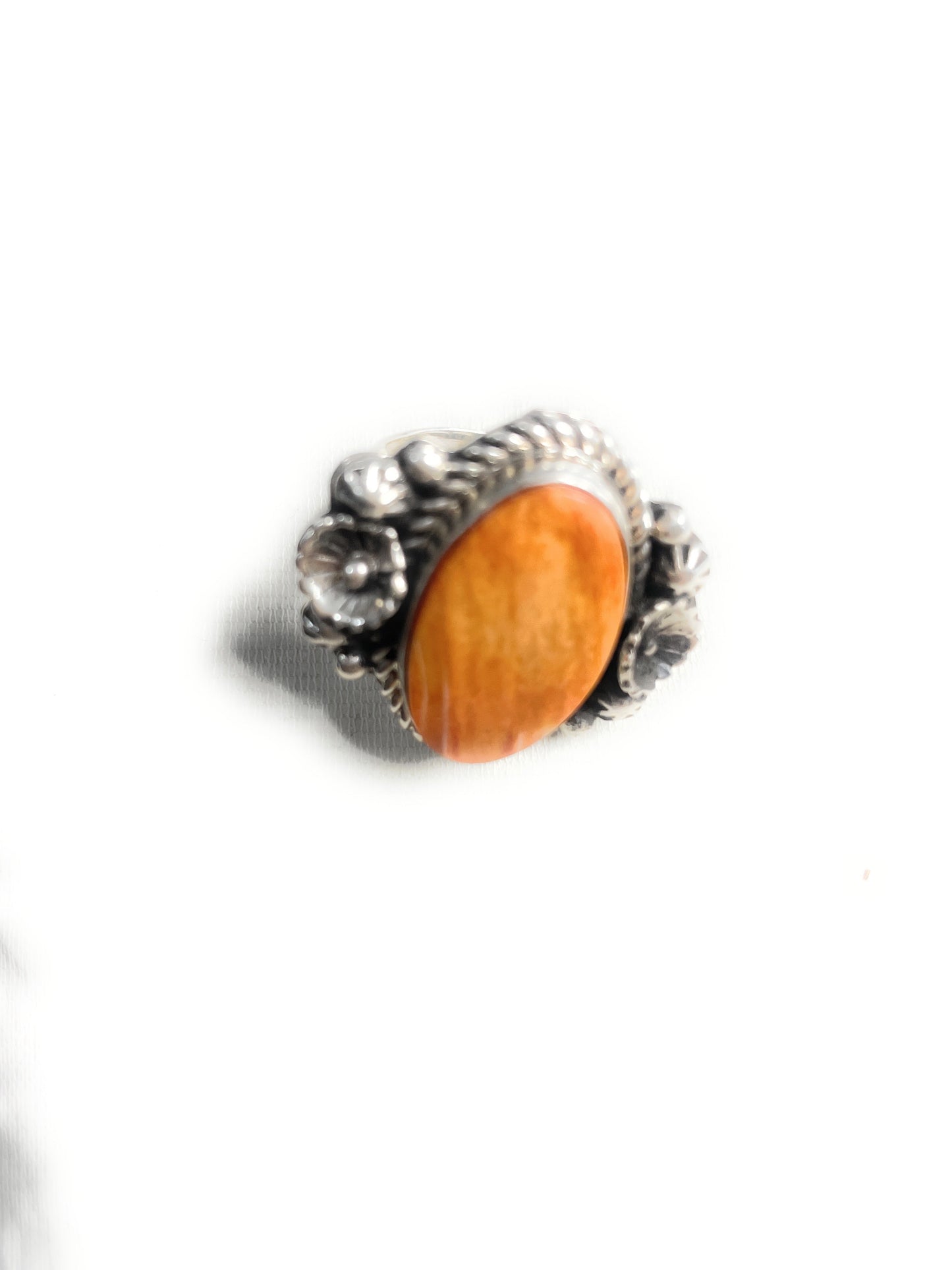 Old Pawn Navajo Sterling Silver & Orange Spiny Ring Size 7.5
