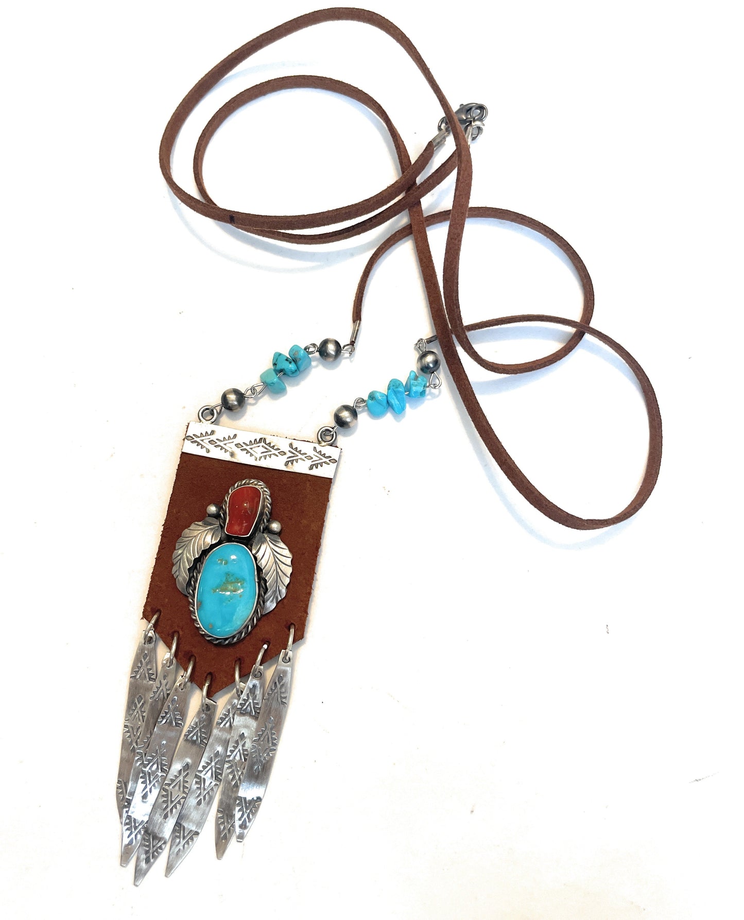 Navajo Made Turquoise and Coral Statement Necklace