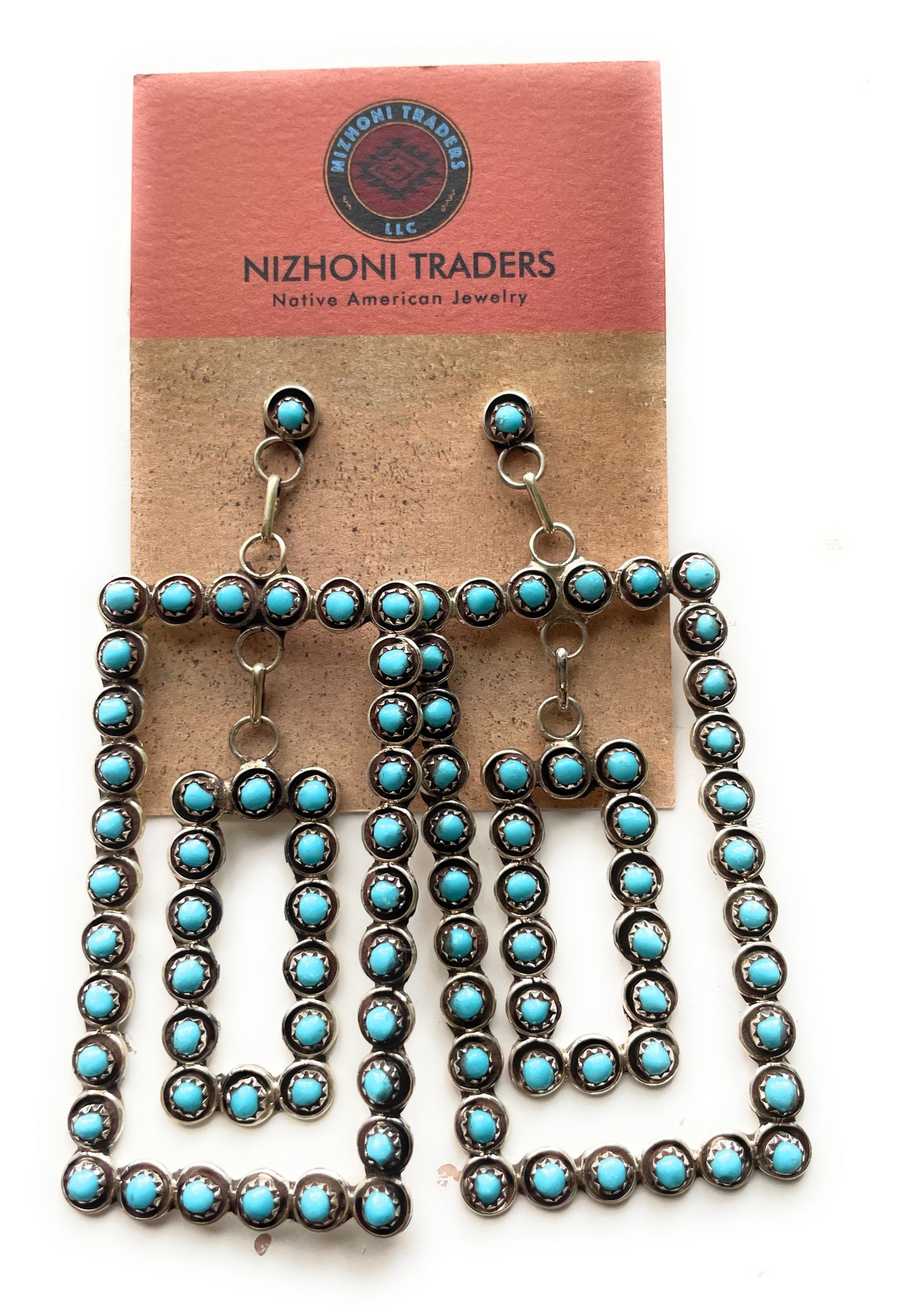 Zuni Sterling Silver Turquoise Dangle Earrings