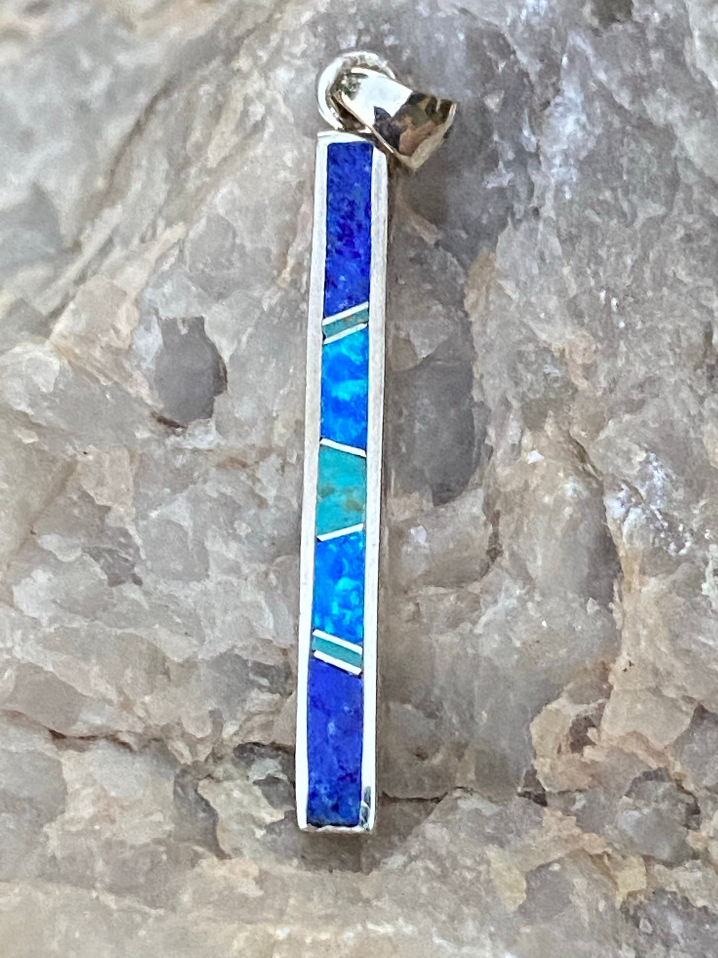 Navajo Lapis, Turquoise, Blue Opal Pendant