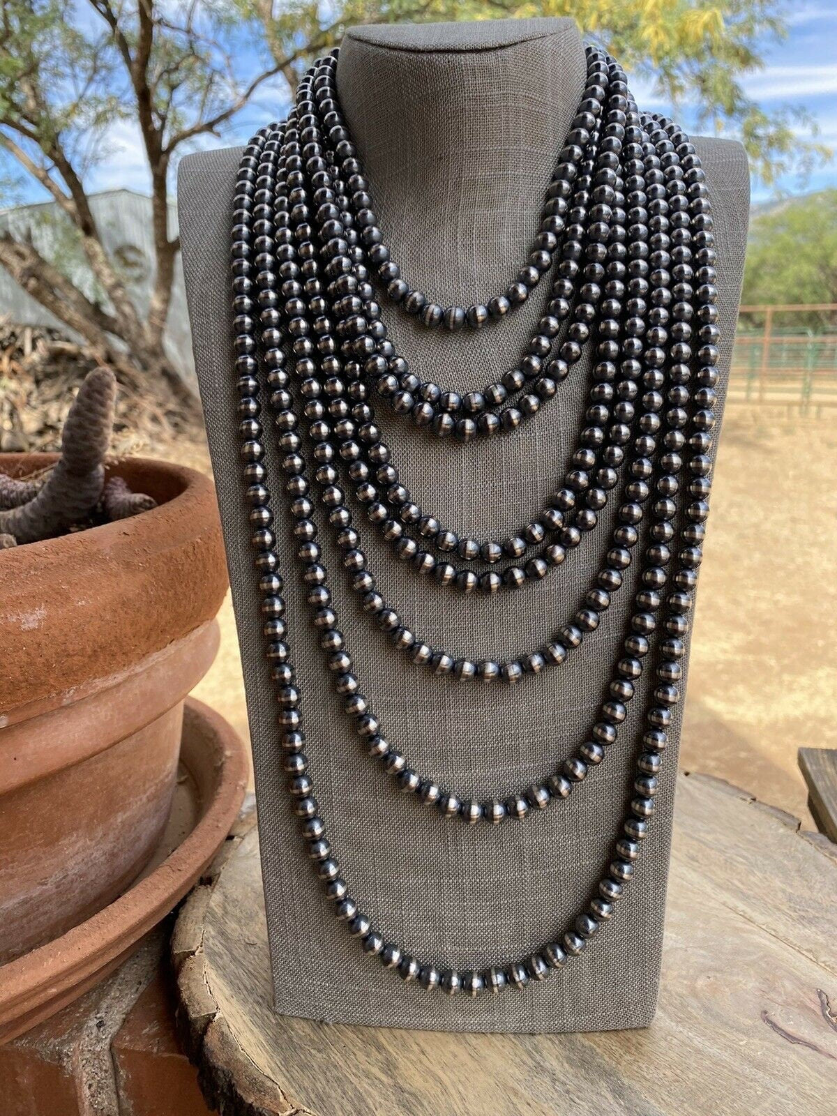 8mm Sterling Silver Navajo Pearl Style Beaded Necklace