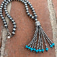 Navajo Sterling Silver Beaded Turquoise Tassel Necklace