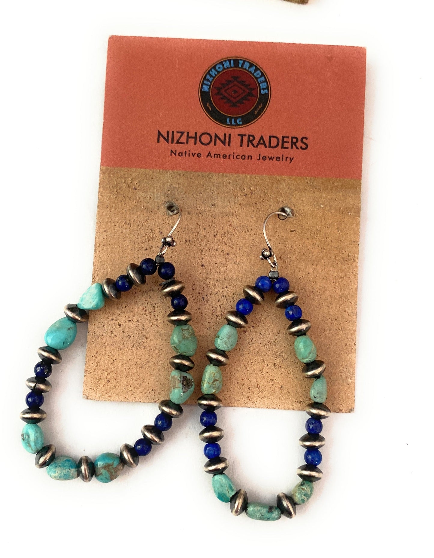 Handmade Turquoise, Lapis And Sterling Silver Beaded Dangle Earrings