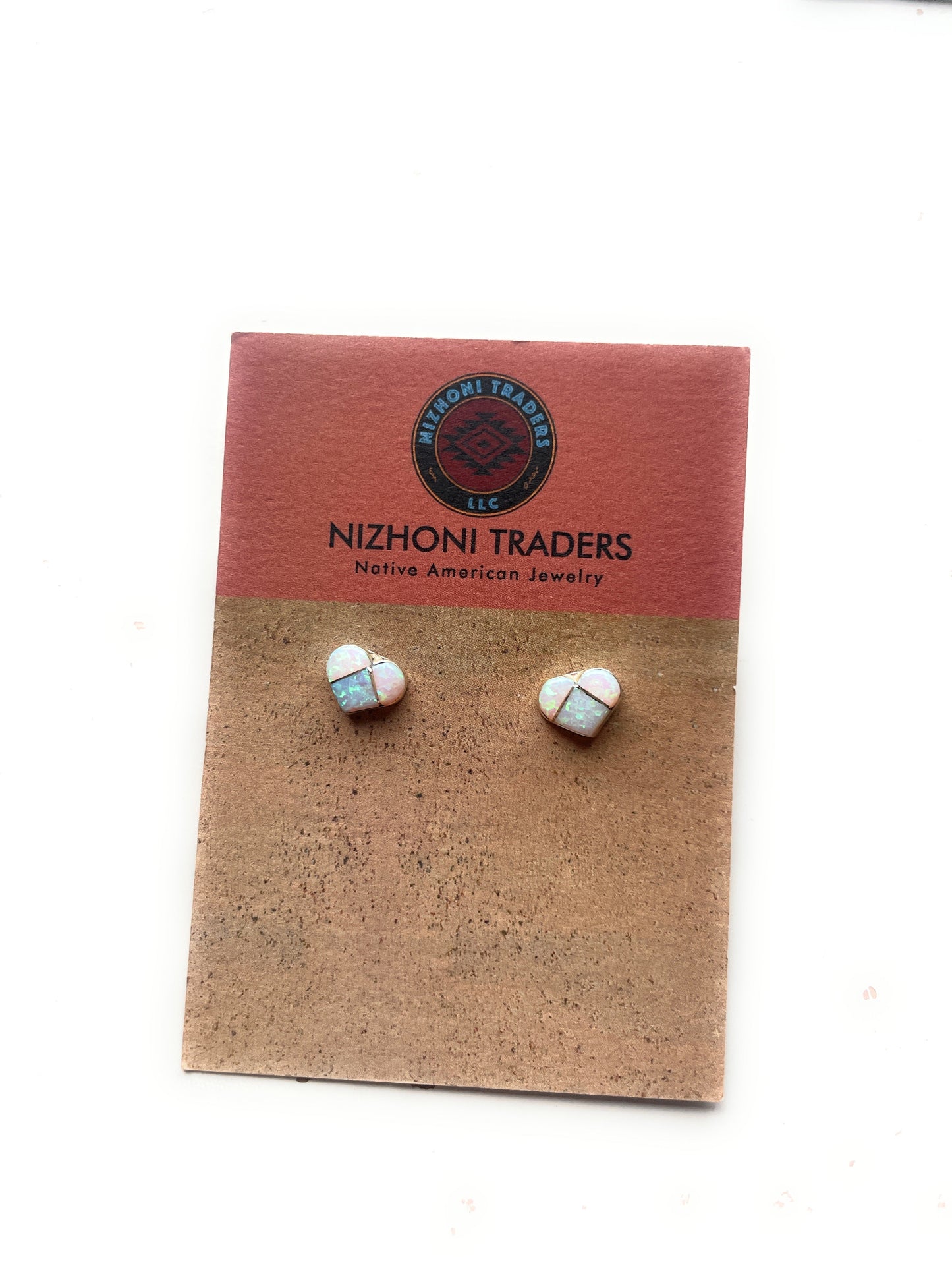 Zuni Sterling Silver & Opal Inlay Heart Stud Earrings