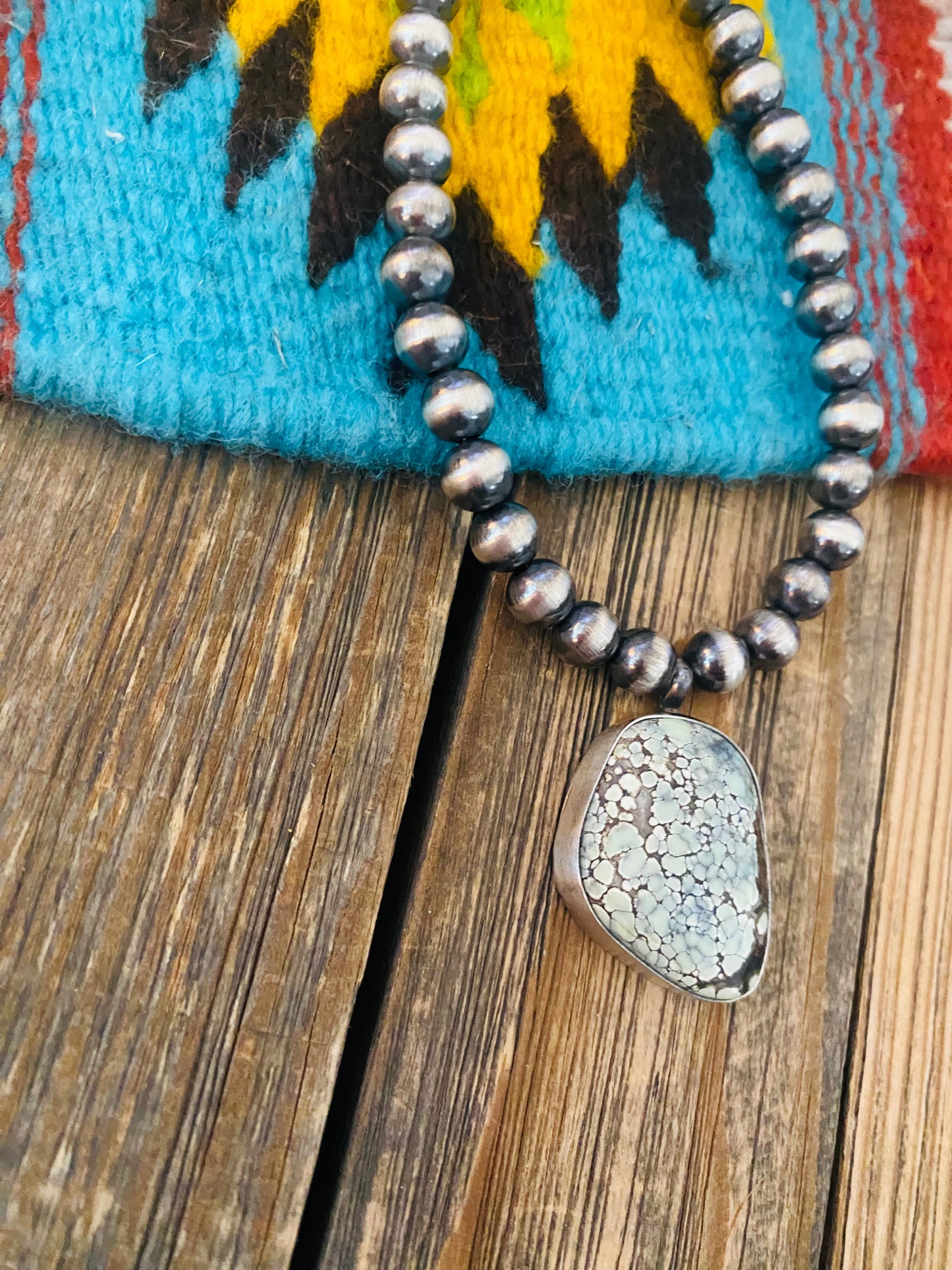 Navajo Sterling Silver & Turquoise Beaded Necklace