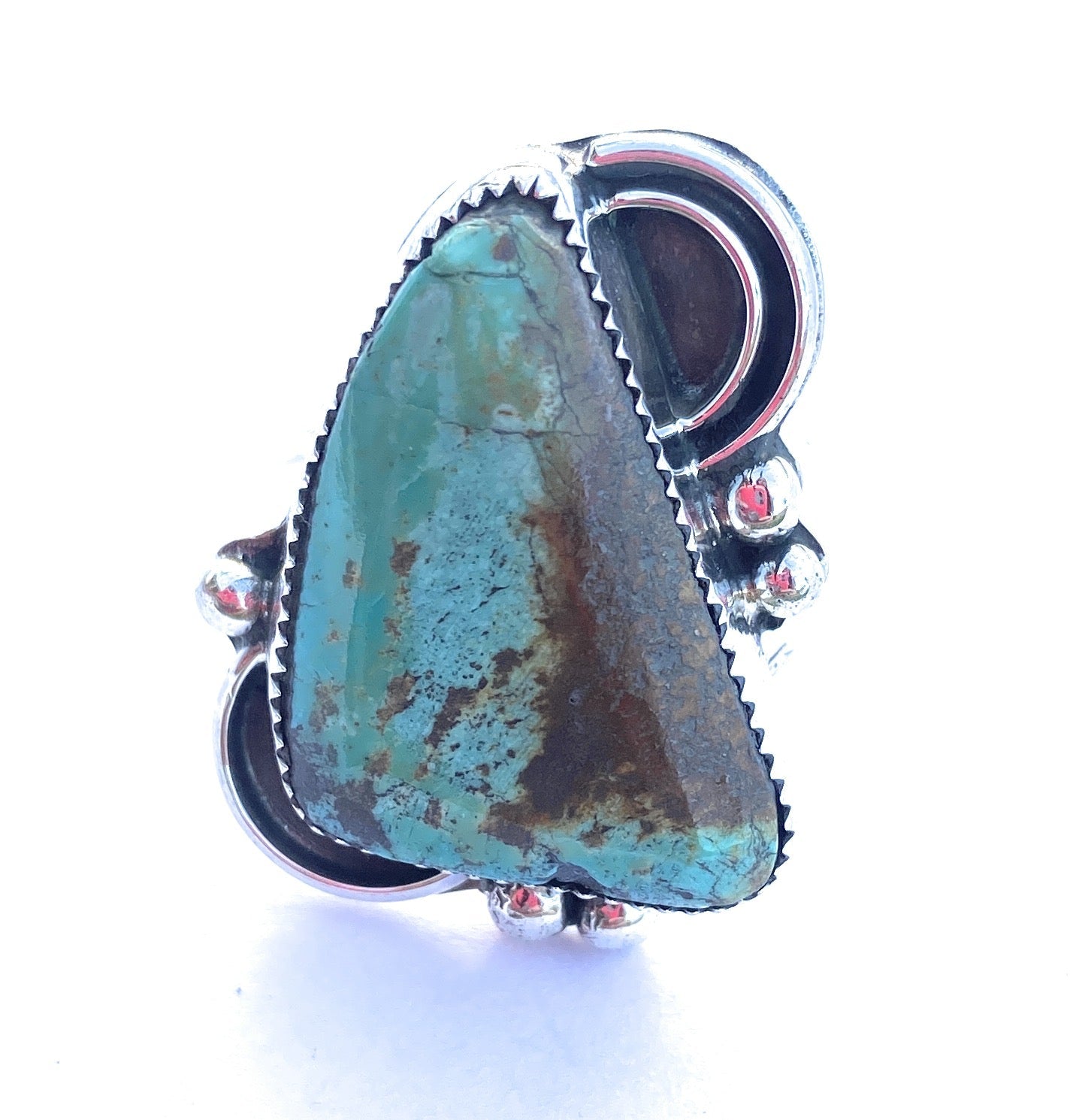 Navajo Turquoise & Sterling Silver Triangle Ring Size 7.75