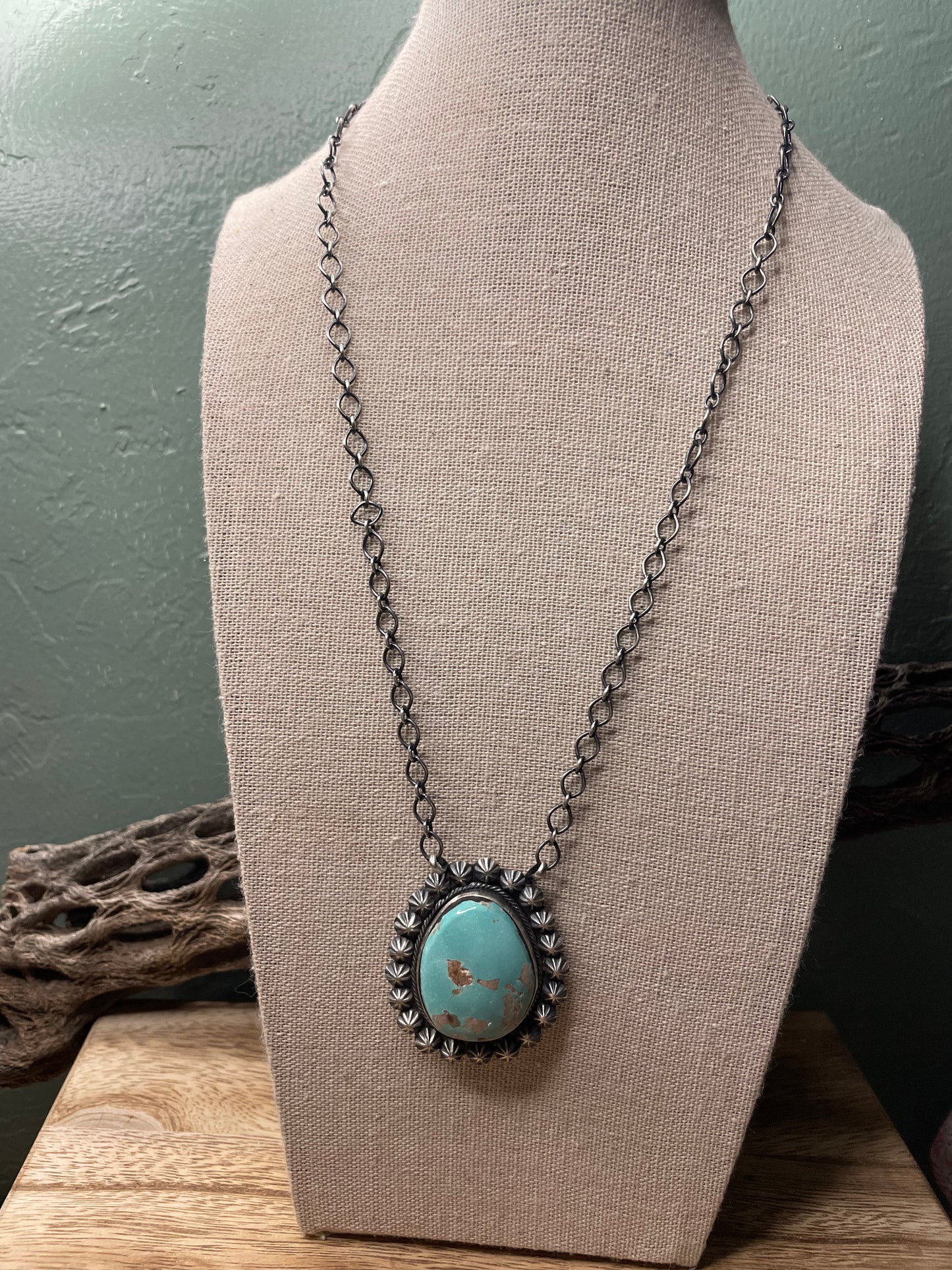 Navajo Sterling Silver And Turquoise Necklace Signed