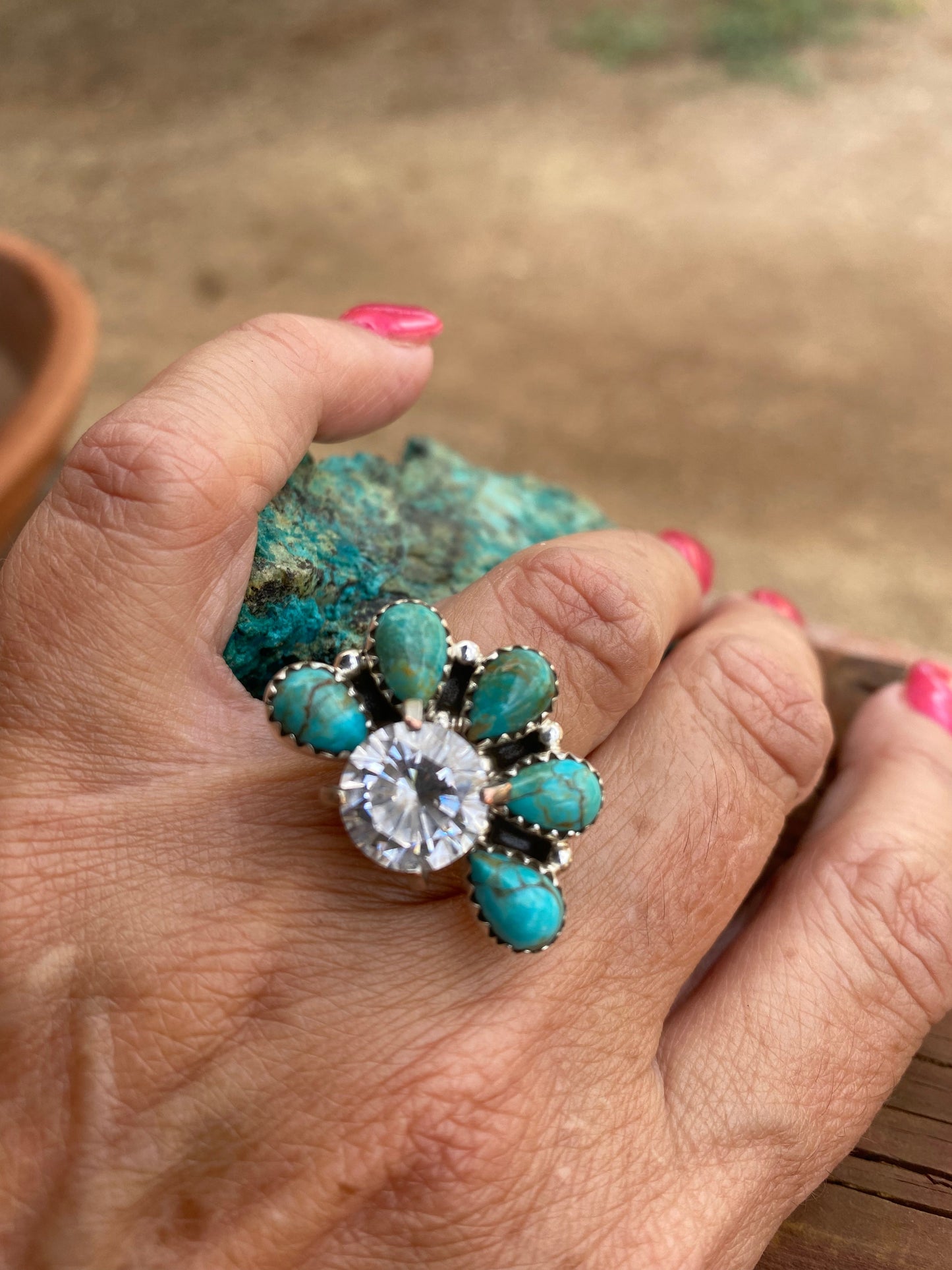 Blue Mojave & Sterling Silver  Diamond Wrap Ring