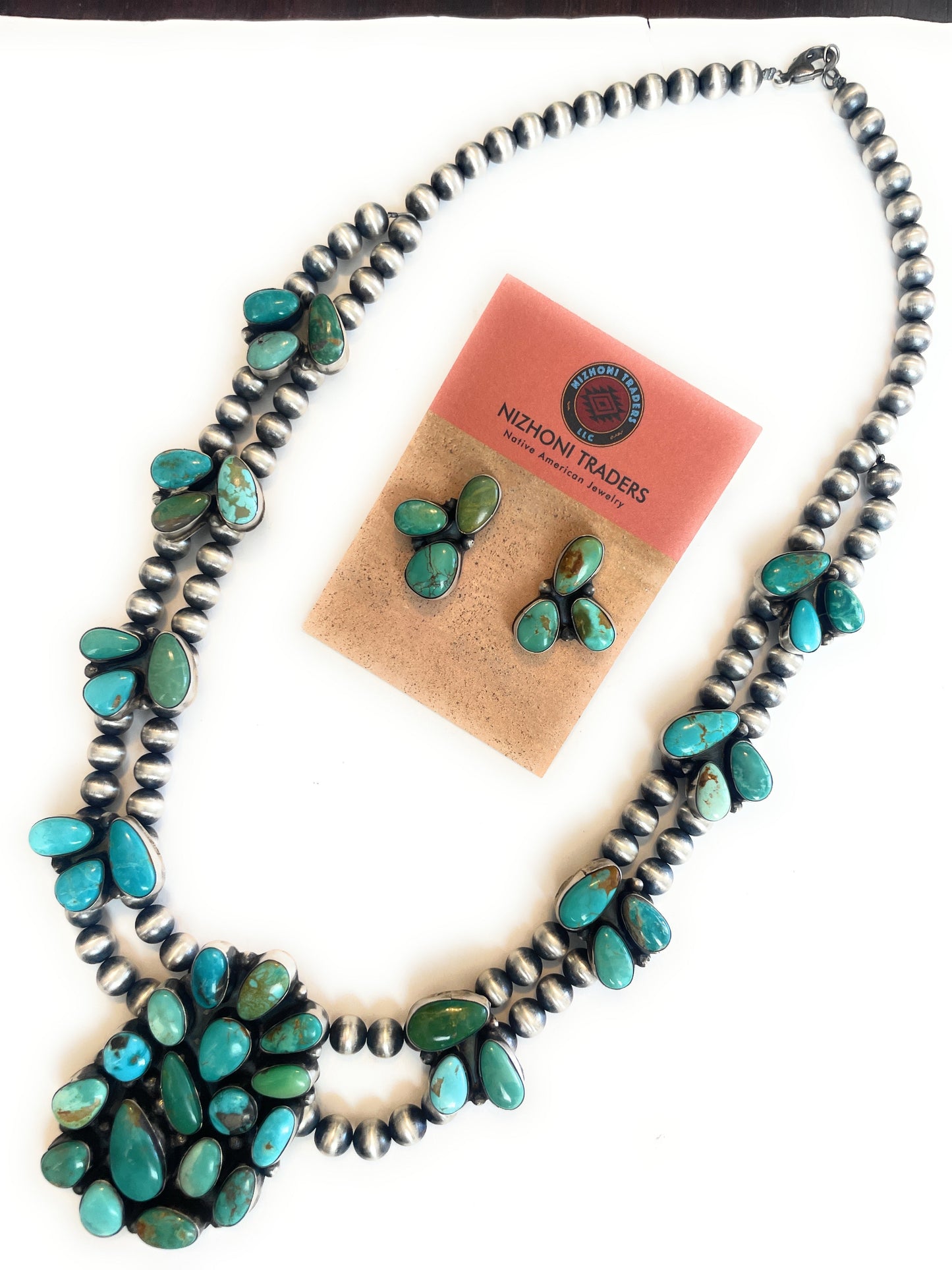Navajo Sterling Silver & Royston Turquoise Necklace Set by Ella Peters