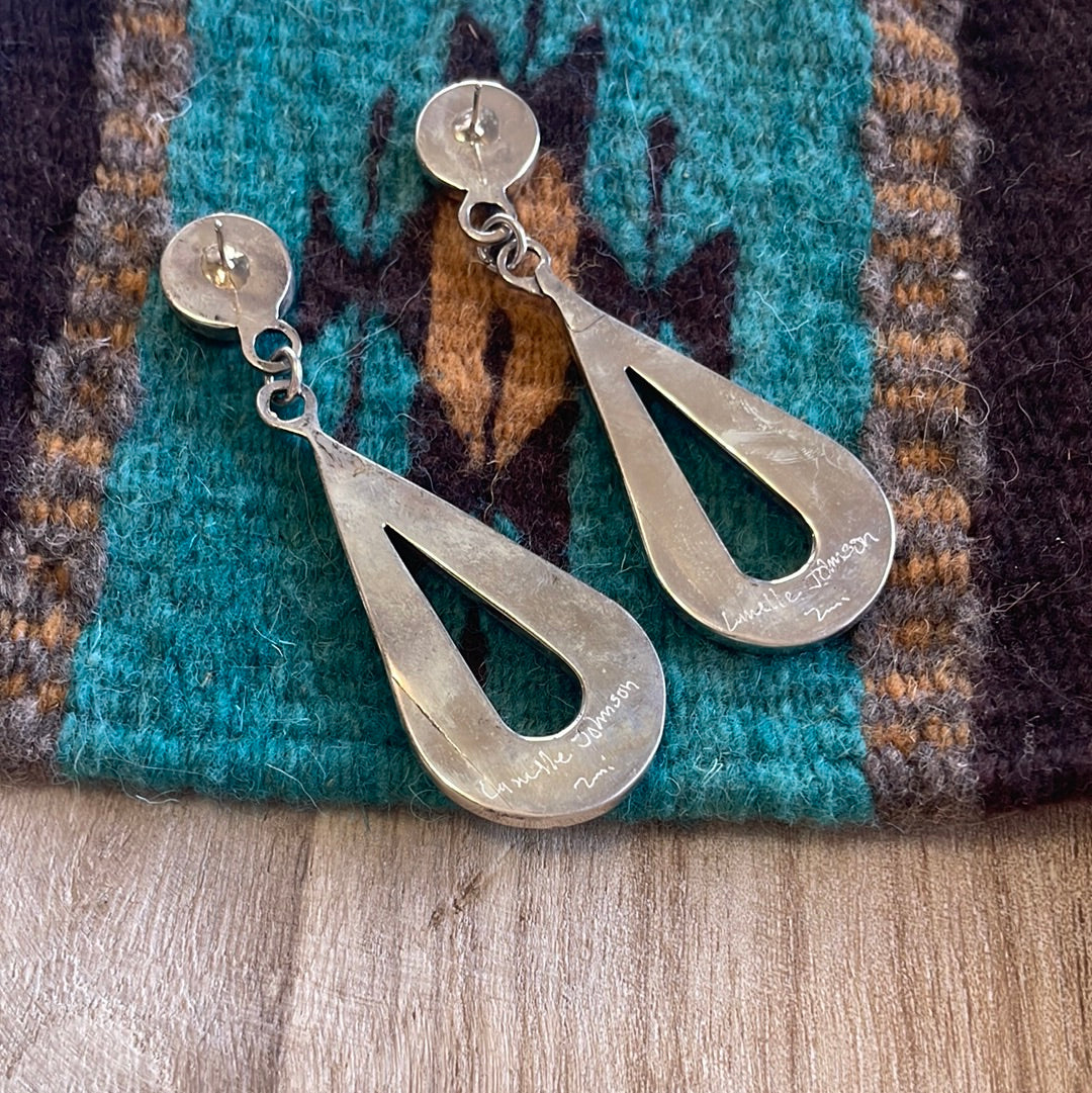 Zuni Multicolor Opal & Sterling Silver Inlay Dangle Earrings Signed