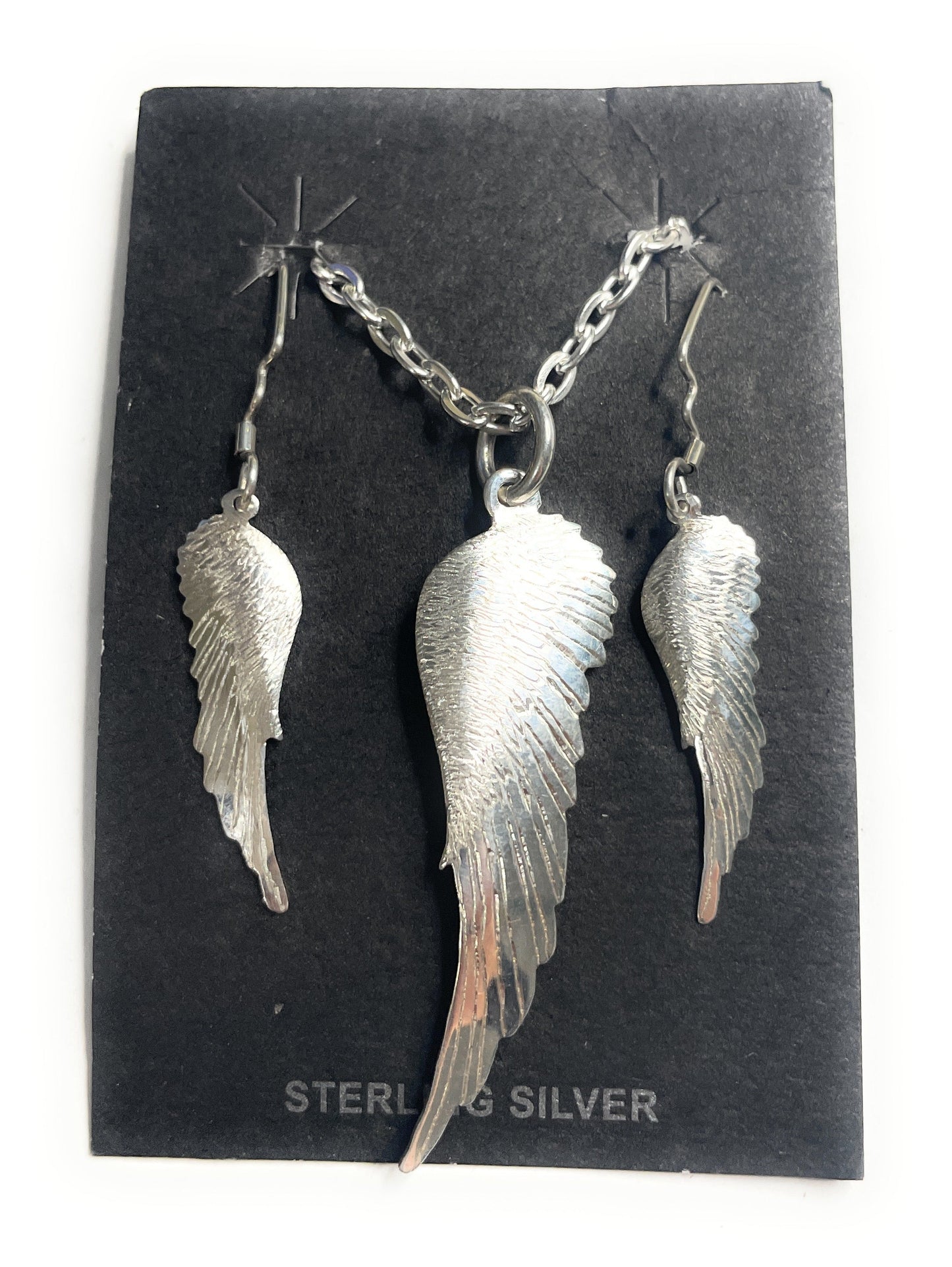 Navajo Sterling Silver Feather Necklace & Earrings Signed