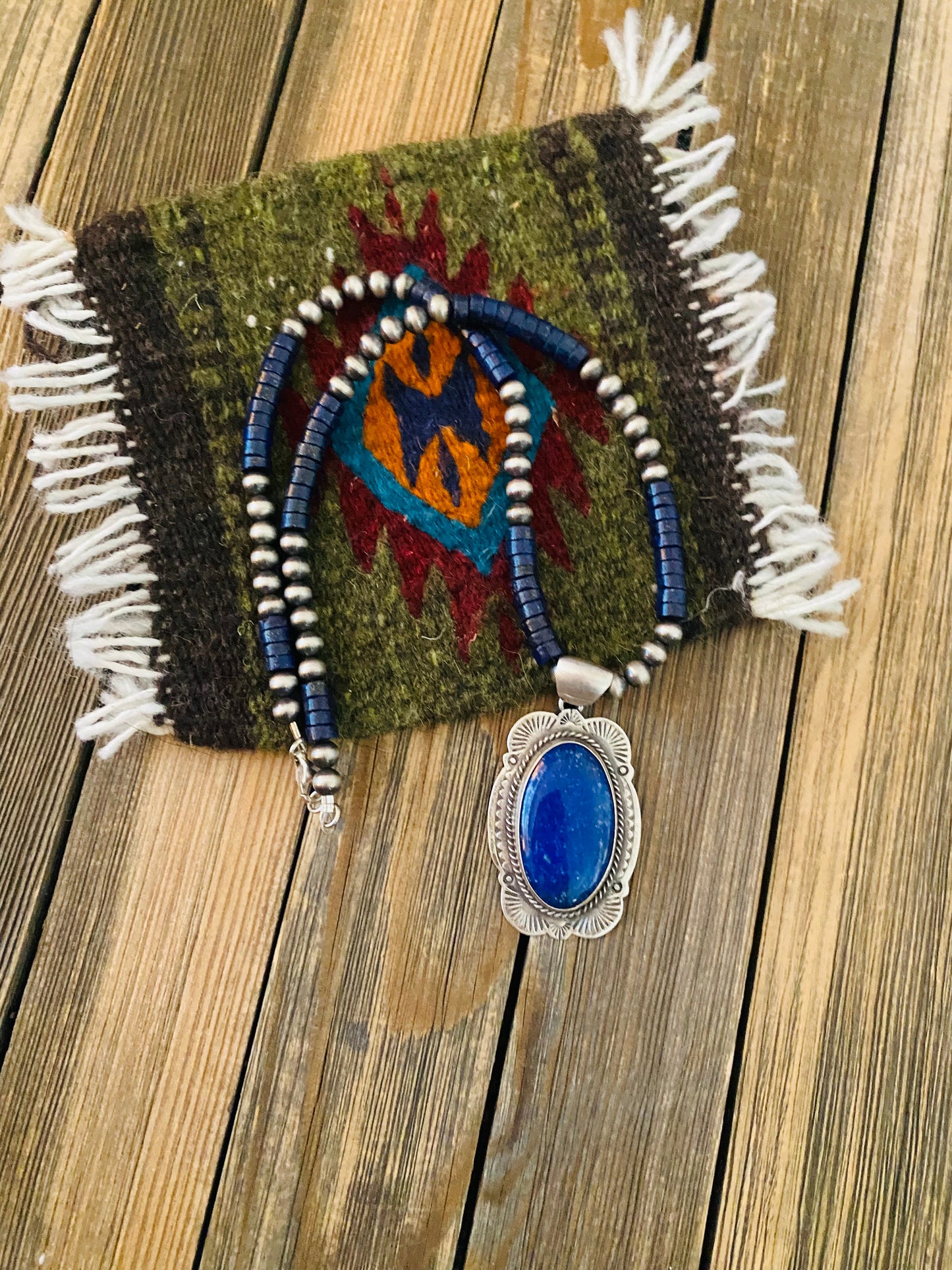 Navajo Sterling Silver & Lapis Beaded Necklace
