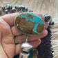 Navajo Sterling Silver & Number 8 Turquoise Necklace Signed Emer Thompson
