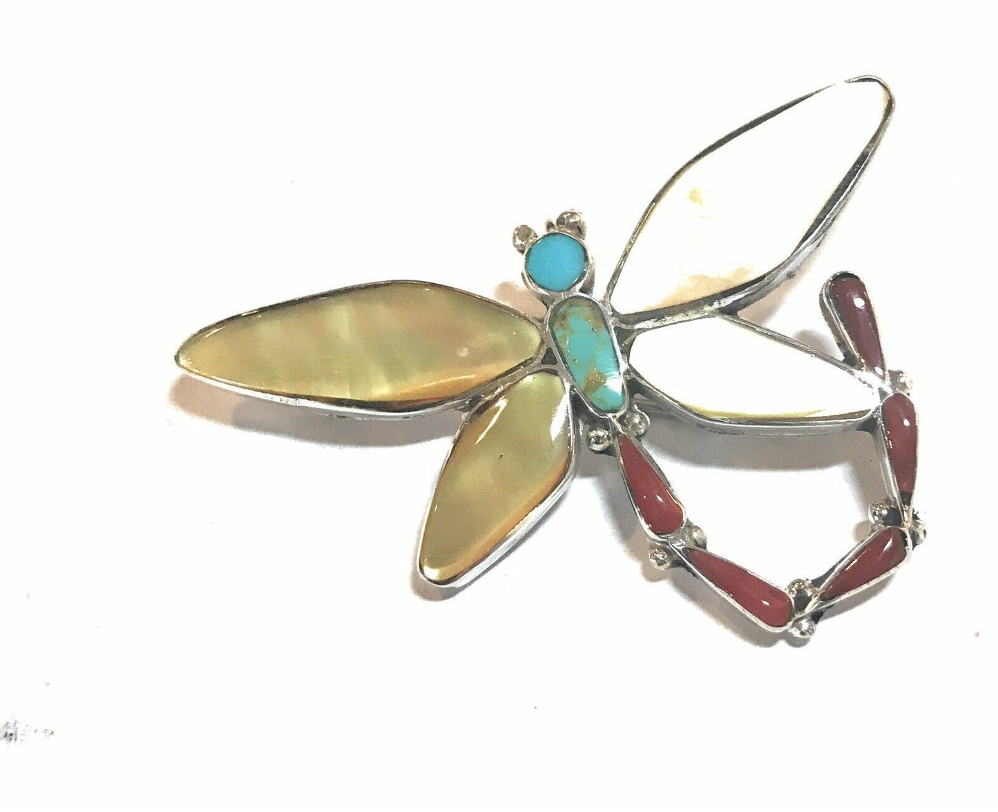 Zuni Sterling Silver  Multi Stone Dragonfly Pendant Pin