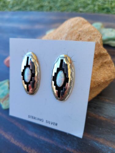 Native American Navajo Opal And Sterling Silver Shadowbox Post Earrings - Sterling Silver Diva