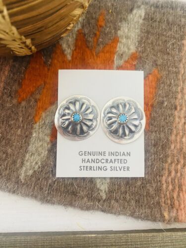 Navajo Turquoise & Sterling Silver Concho Post Earrings - Sterling Silver Diva