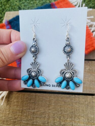 Native American Navajo Turquoise And Sterling Silver Dangle Earrings - Sterling Silver Diva
