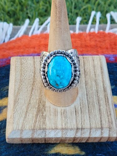 Native American Navajo Kingman Turquoise & Sterling Silver Ring Sz 9.5 - Sterling Silver Diva